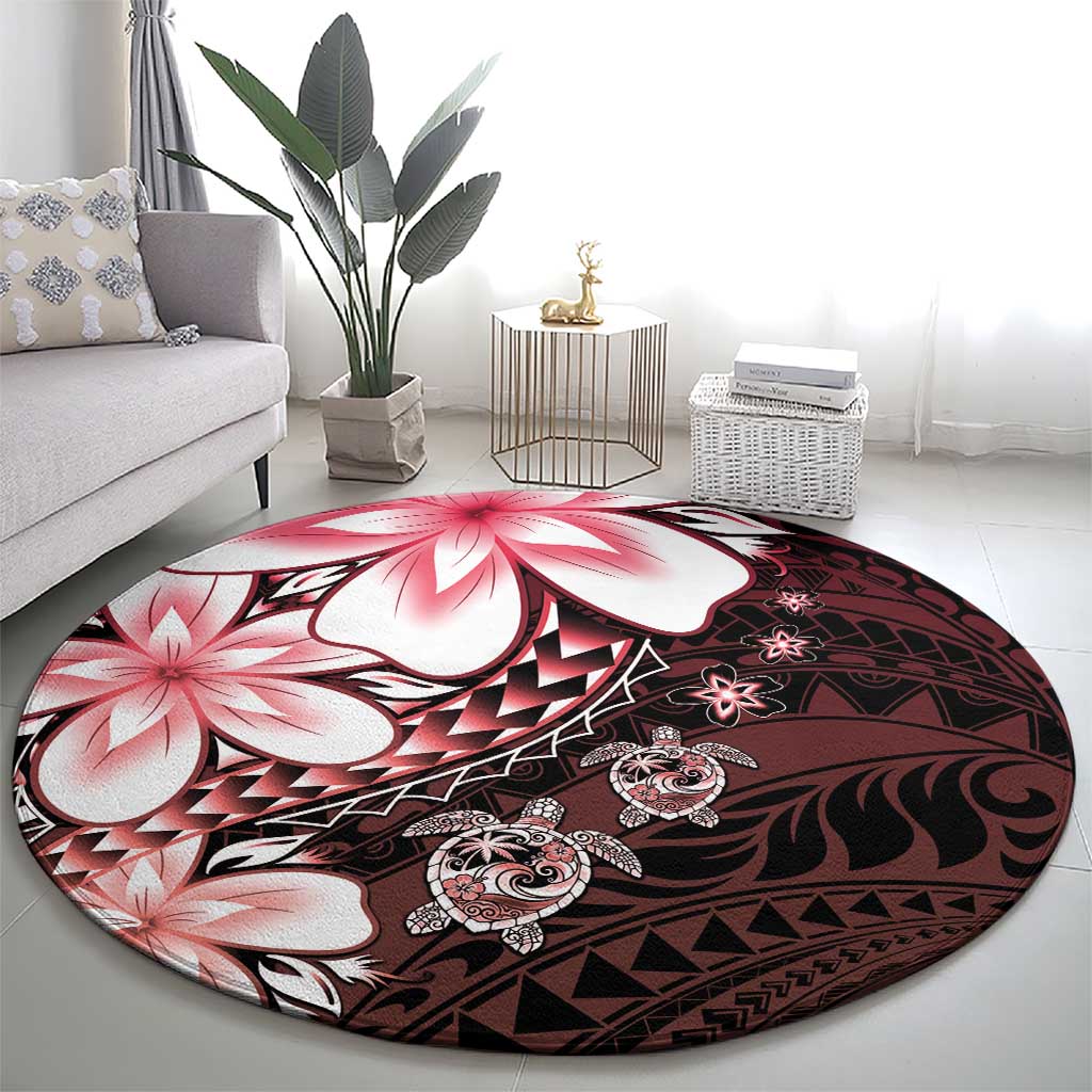 Polynesia Romantic Valentine Round Carpet Sea Turtle Couple With Red Gradient Plumeria LT05 - Polynesian Pride