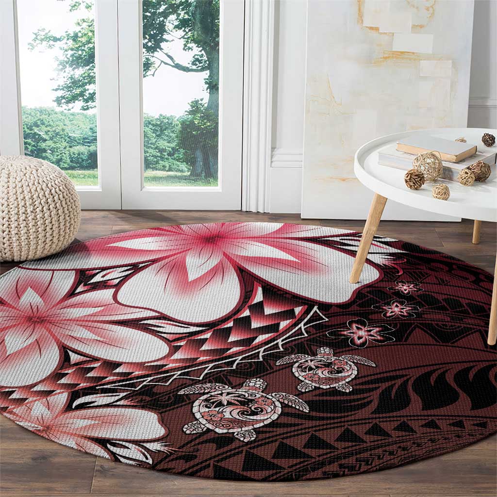Polynesia Romantic Valentine Round Carpet Sea Turtle Couple With Red Gradient Plumeria LT05 - Polynesian Pride