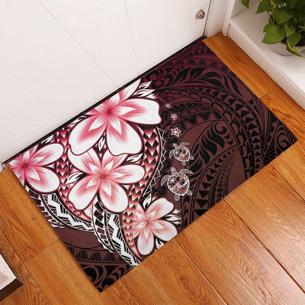 Polynesia Romantic Valentine Rubber Doormat Sea Turtle Couple With Red Gradient Plumeria LT05 - Polynesian Pride