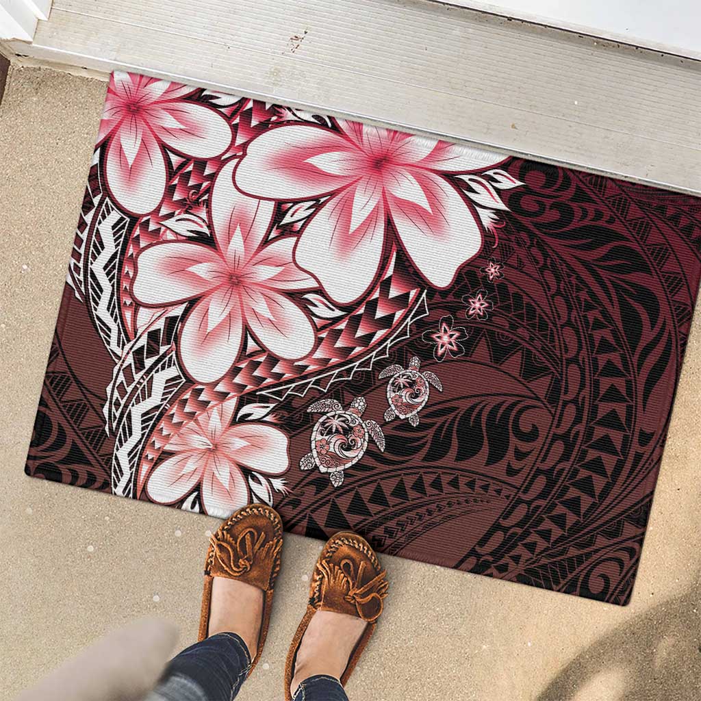 Polynesia Romantic Valentine Rubber Doormat Sea Turtle Couple With Red Gradient Plumeria LT05 - Polynesian Pride