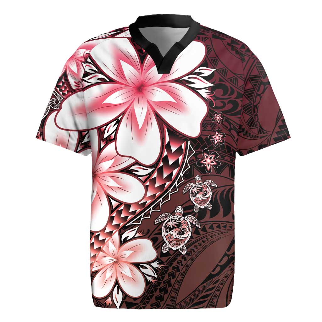 Polynesia Romantic Valentine Rugby Jersey Sea Turtle Couple With Red Gradient Plumeria LT05 Red - Polynesian Pride