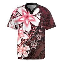 Polynesia Romantic Valentine Rugby Jersey Sea Turtle Couple With Red Gradient Plumeria LT05 Red - Polynesian Pride
