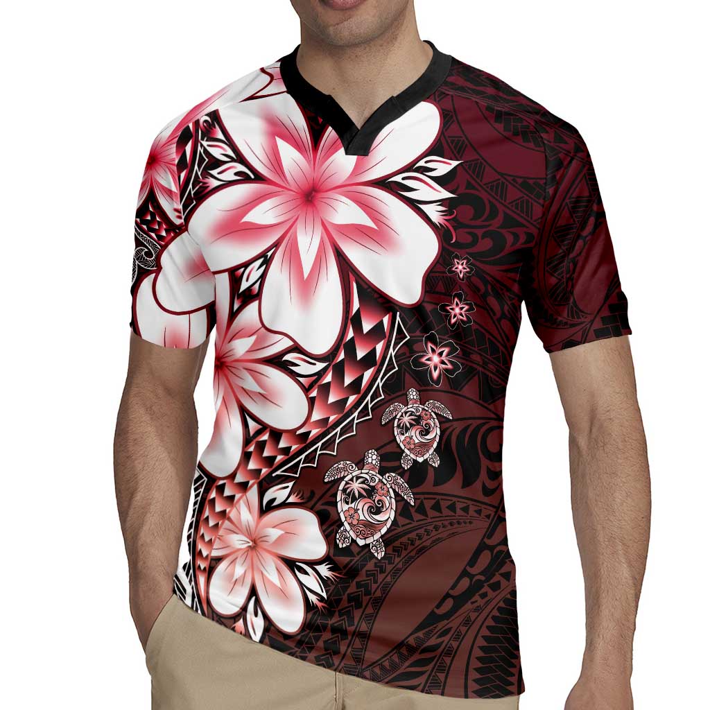 Polynesia Romantic Valentine Rugby Jersey Sea Turtle Couple With Red Gradient Plumeria LT05 - Polynesian Pride