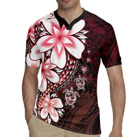 Polynesia Romantic Valentine Rugby Jersey Sea Turtle Couple With Red Gradient Plumeria LT05 - Polynesian Pride