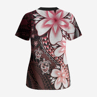 Polynesia Romantic Valentine Scrub Top Sea Turtle Couple With Red Gradient Plumeria LT05 - Polynesian Pride