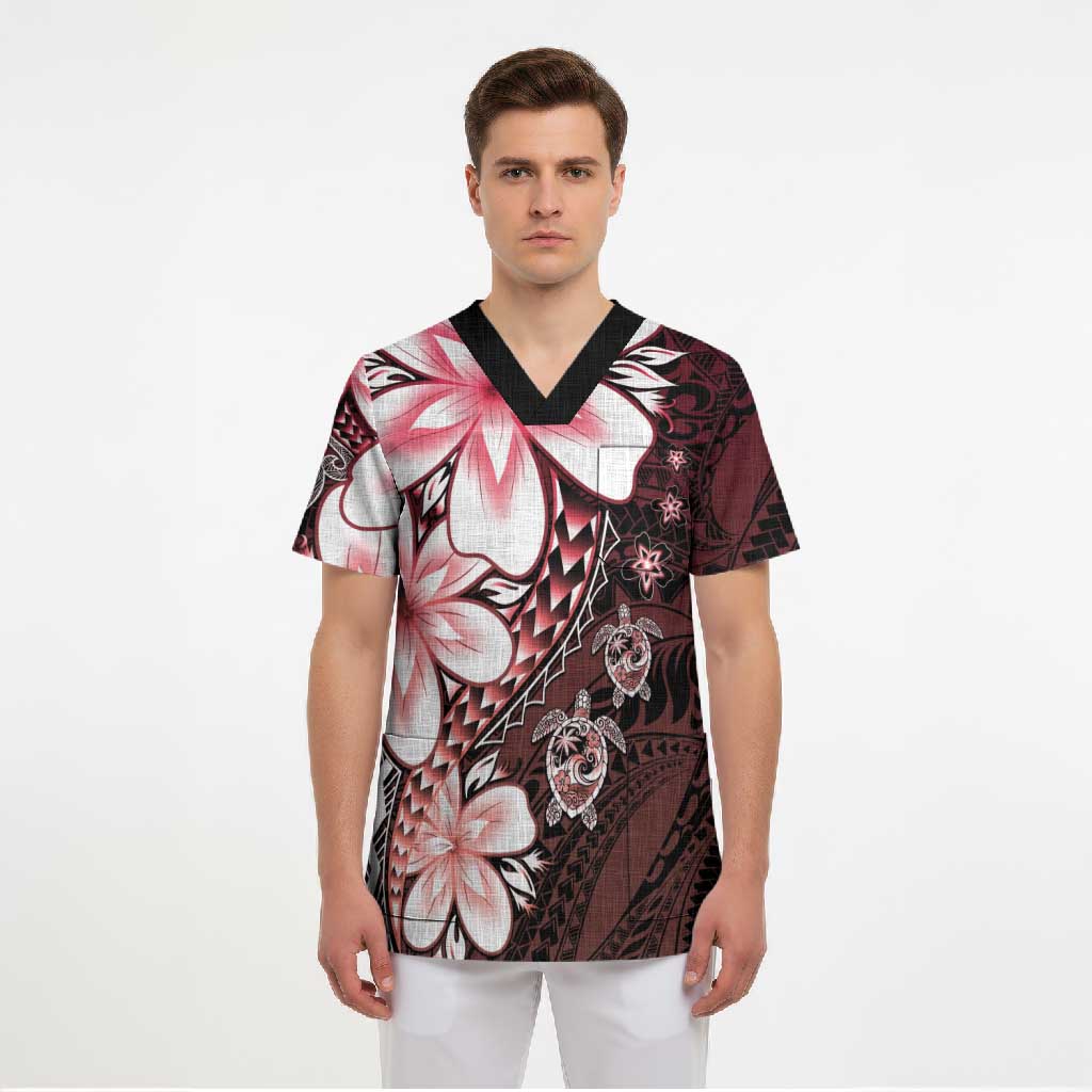 Polynesia Romantic Valentine Scrub Top Sea Turtle Couple With Red Gradient Plumeria LT05 - Polynesian Pride