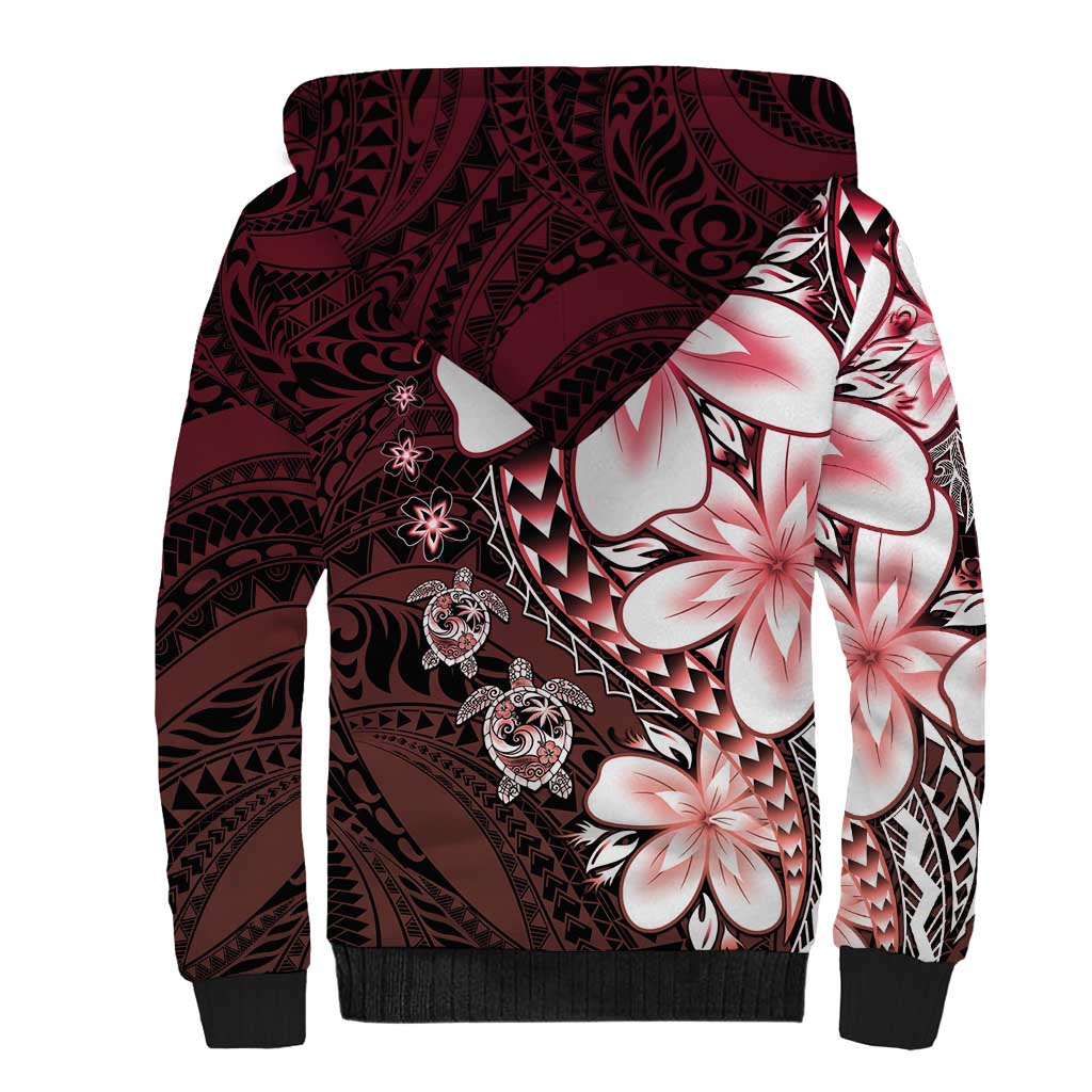 Polynesia Romantic Valentine Sherpa Hoodie Sea Turtle Couple With Red Gradient Plumeria LT05 - Polynesian Pride