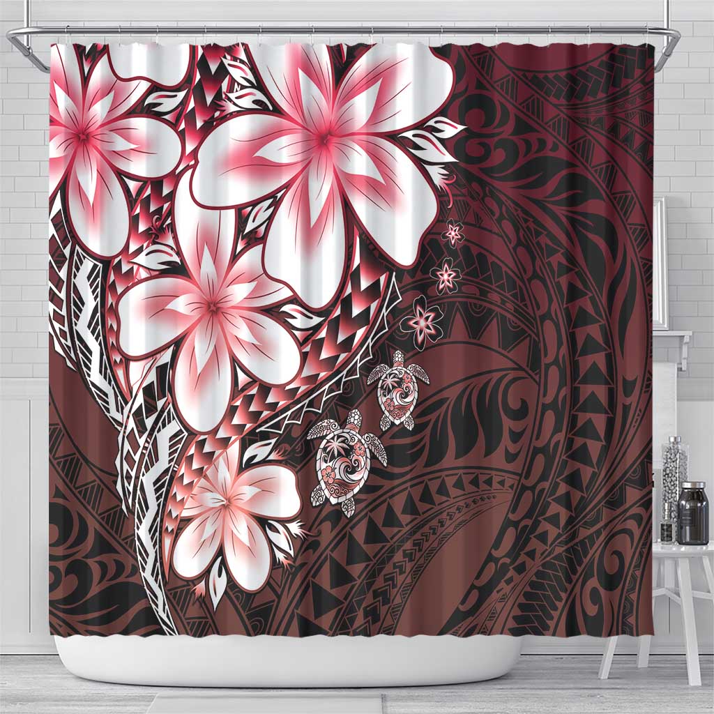 Polynesia Romantic Valentine Shower Curtain Sea Turtle Couple With Red Gradient Plumeria LT05 - Polynesian Pride