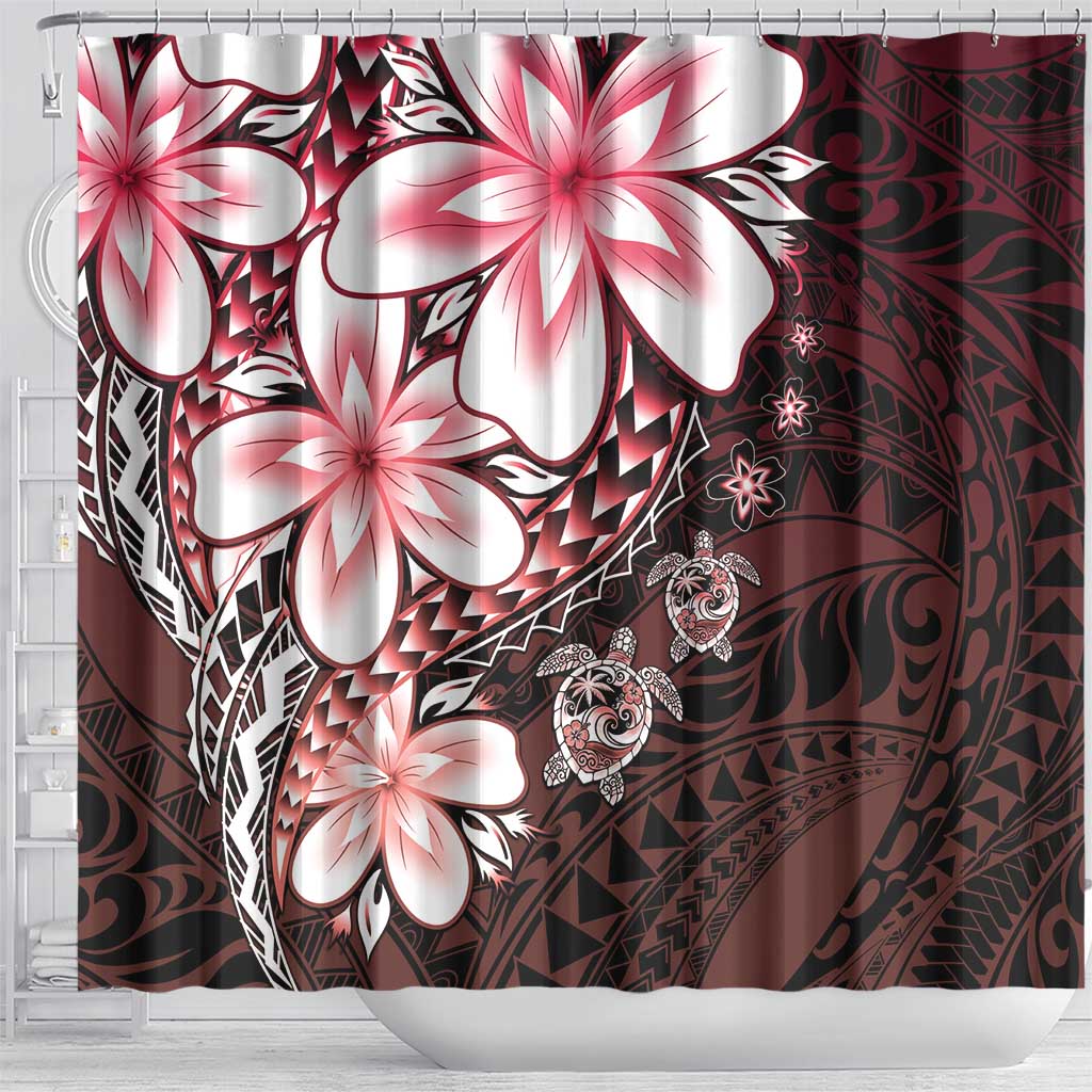 Polynesia Romantic Valentine Shower Curtain Sea Turtle Couple With Red Gradient Plumeria LT05 - Polynesian Pride