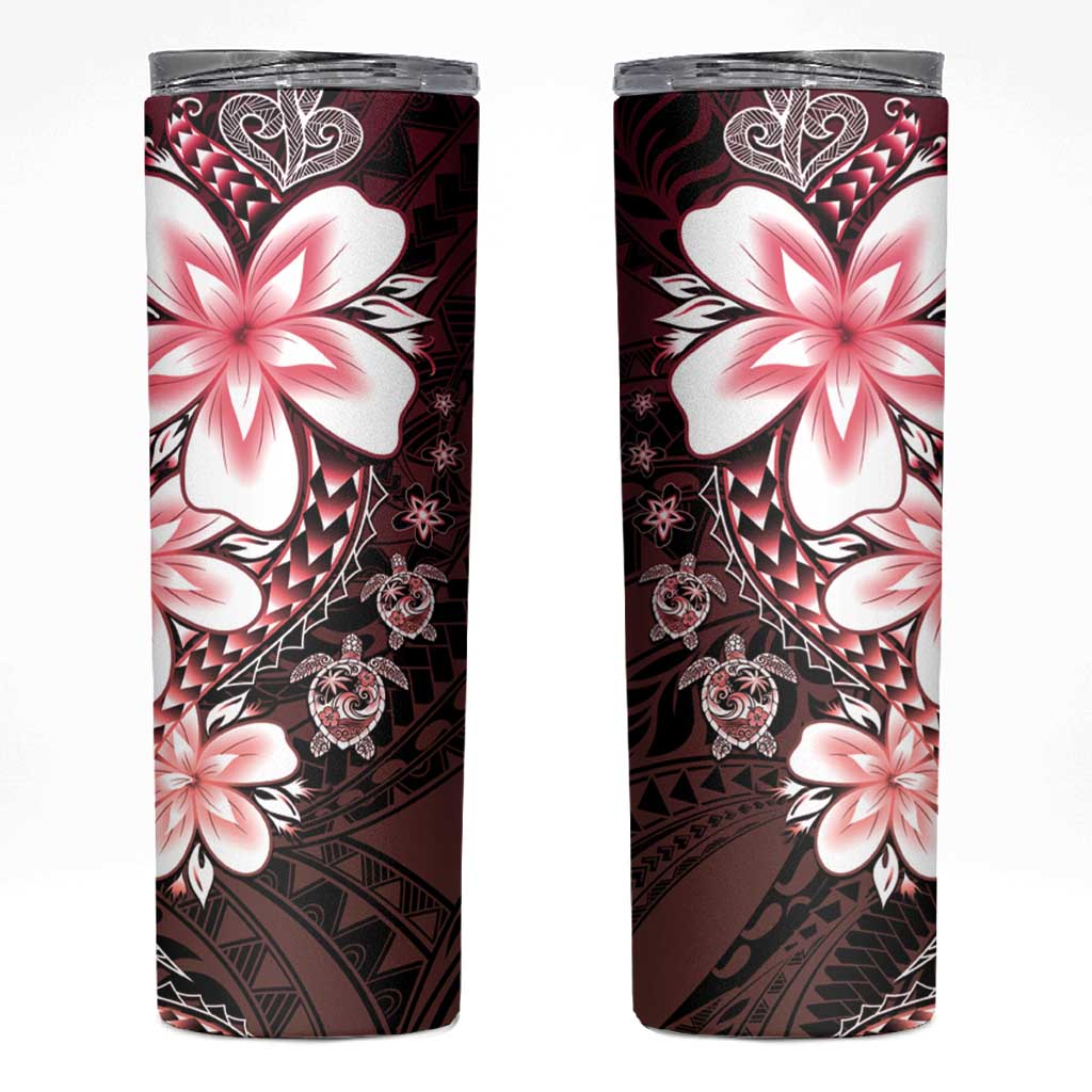 Polynesia Romantic Valentine Skinny Tumbler Sea Turtle Couple With Red Gradient Plumeria