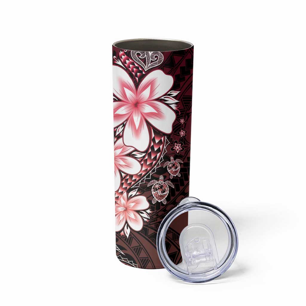 Polynesia Romantic Valentine Skinny Tumbler Sea Turtle Couple With Red Gradient Plumeria