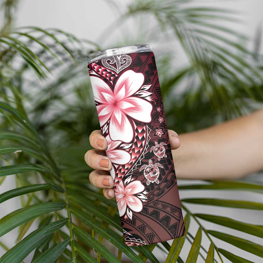 Polynesia Romantic Valentine Skinny Tumbler Sea Turtle Couple With Red Gradient Plumeria