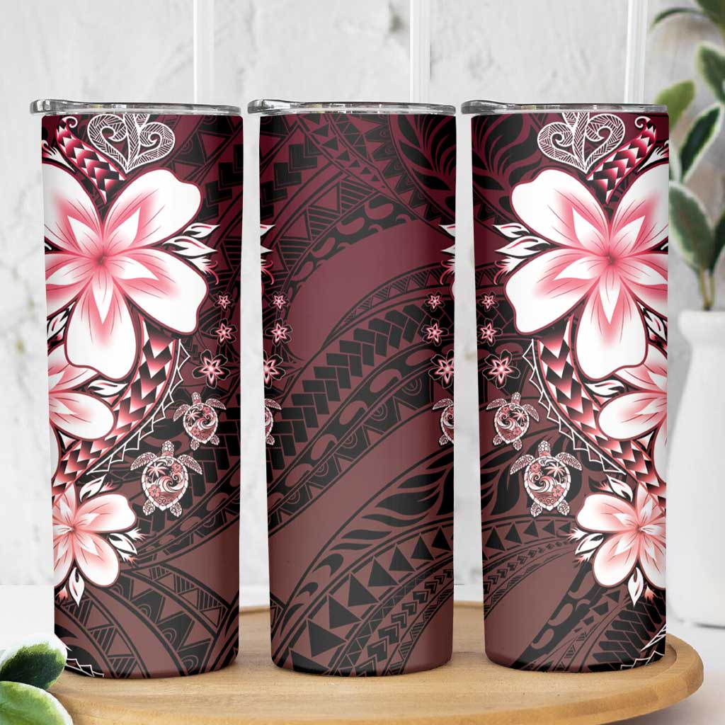Polynesia Romantic Valentine Skinny Tumbler Sea Turtle Couple With Red Gradient Plumeria