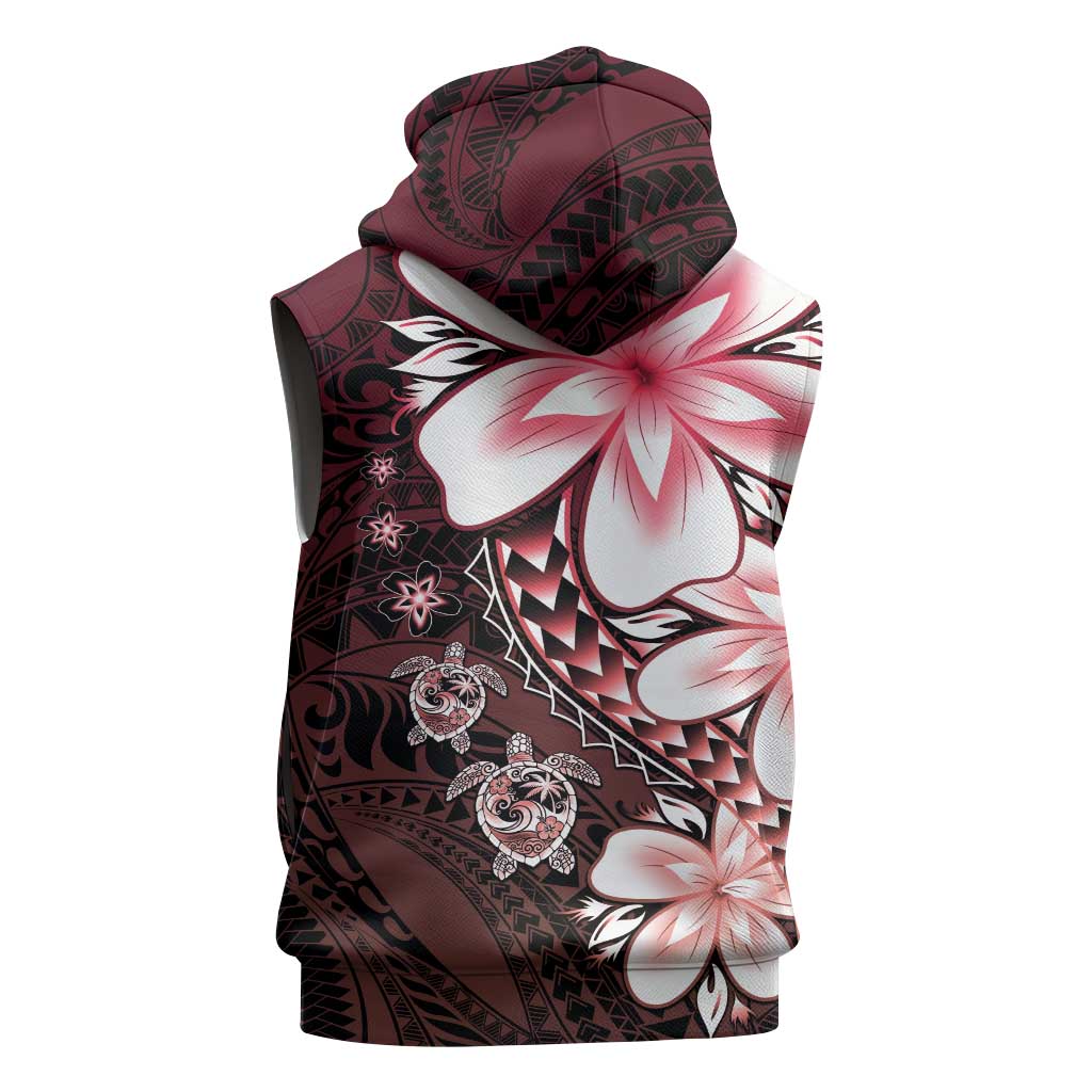 Polynesia Romantic Valentine Sleeveless Hoodie Sea Turtle Couple With Red Gradient Plumeria LT05 - Polynesian Pride