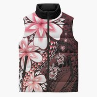 Polynesia Romantic Valentine Sleeveless Puffer Jacket Sea Turtle Couple With Red Gradient Plumeria LT05 Unisex Red - Polynesian Pride