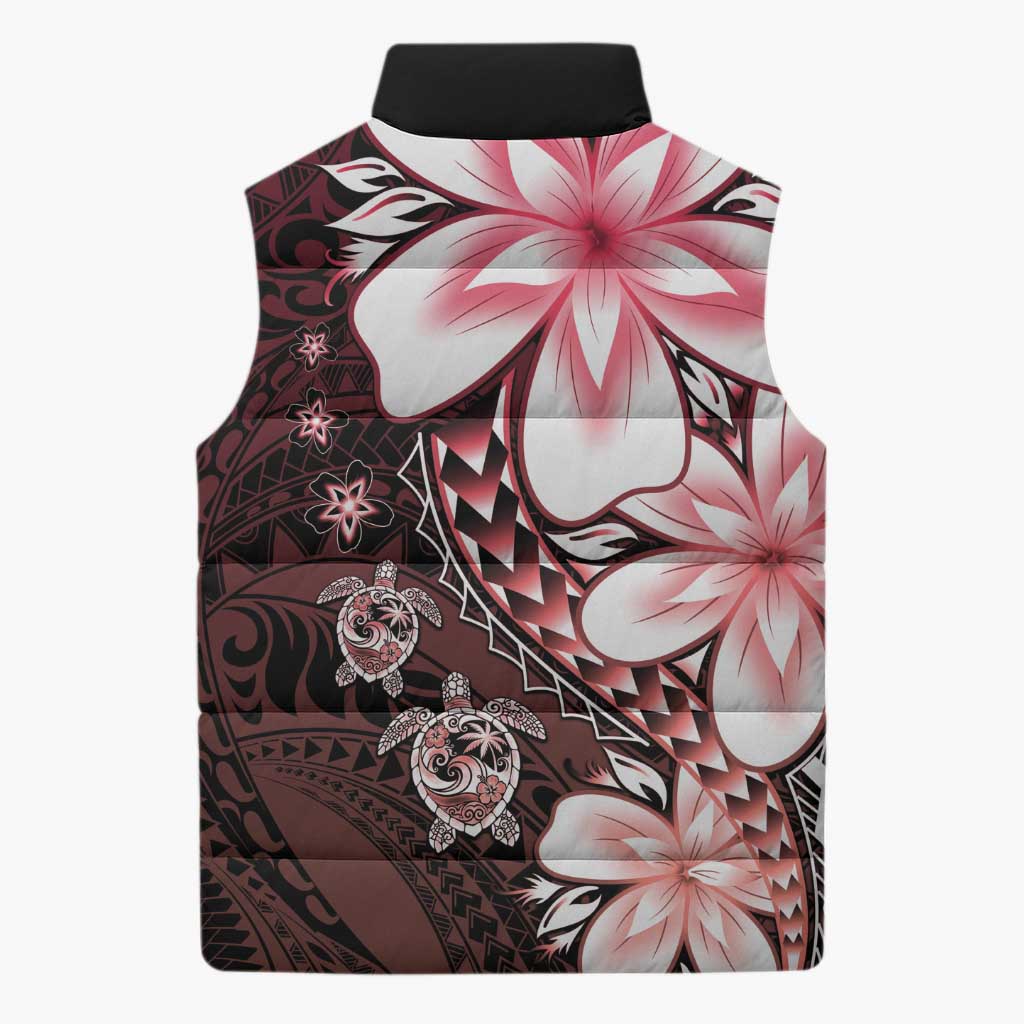 Polynesia Romantic Valentine Sleeveless Puffer Jacket Sea Turtle Couple With Red Gradient Plumeria LT05 - Polynesian Pride