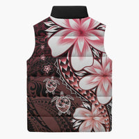 Polynesia Romantic Valentine Sleeveless Puffer Jacket Sea Turtle Couple With Red Gradient Plumeria LT05 - Polynesian Pride