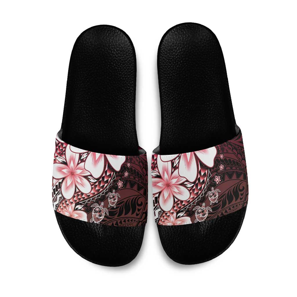 Polynesia Romantic Valentine Slide Sandals Sea Turtle Couple With Red Gradient Plumeria LT05 Red - Polynesian Pride