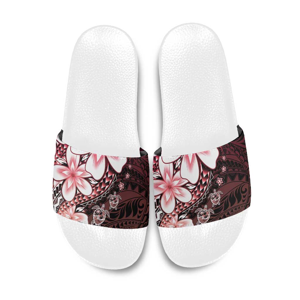 Polynesia Romantic Valentine Slide Sandals Sea Turtle Couple With Red Gradient Plumeria LT05 Red - Polynesian Pride