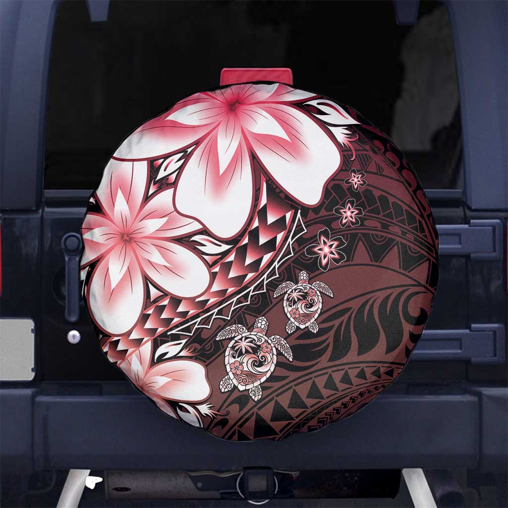 Polynesia Romantic Valentine Spare Tire Cover Sea Turtle Couple With Red Gradient Plumeria LT05 No hole Red - Polynesian Pride