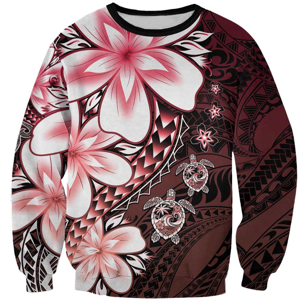 Polynesia Romantic Valentine Sweatshirt Sea Turtle Couple With Red Gradient Plumeria LT05 Unisex Red - Polynesian Pride