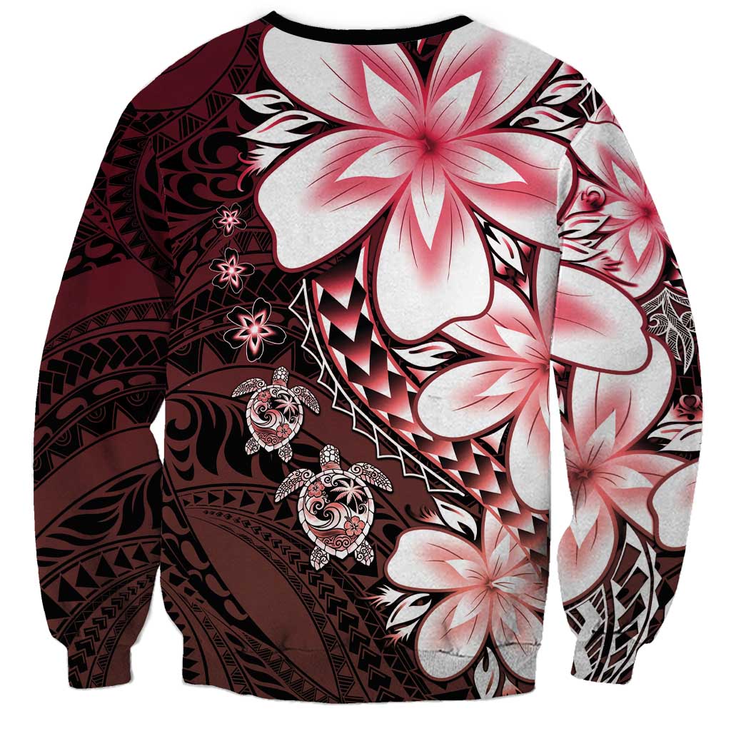 Polynesia Romantic Valentine Sweatshirt Sea Turtle Couple With Red Gradient Plumeria LT05 - Polynesian Pride