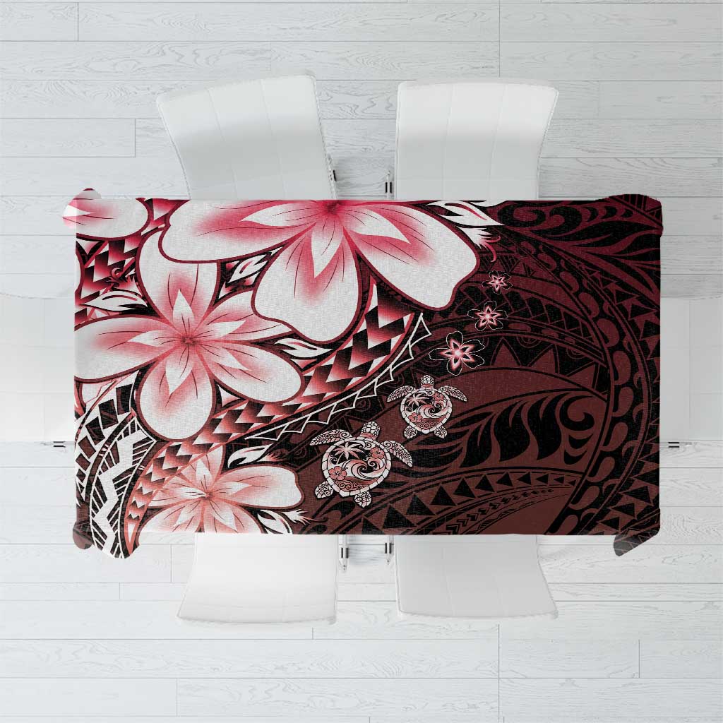 Polynesia Romantic Valentine Tablecloth Sea Turtle Couple With Red Gradient Plumeria LT05 Red - Polynesian Pride