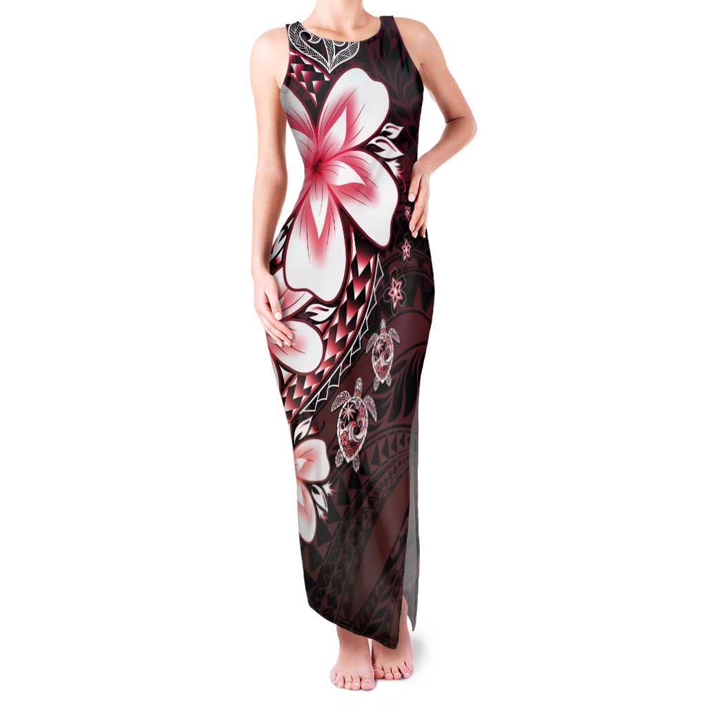Polynesia Romantic Valentine Tank Maxi Dress Sea Turtle Couple With Red Gradient Plumeria LT05 Women Red - Polynesian Pride