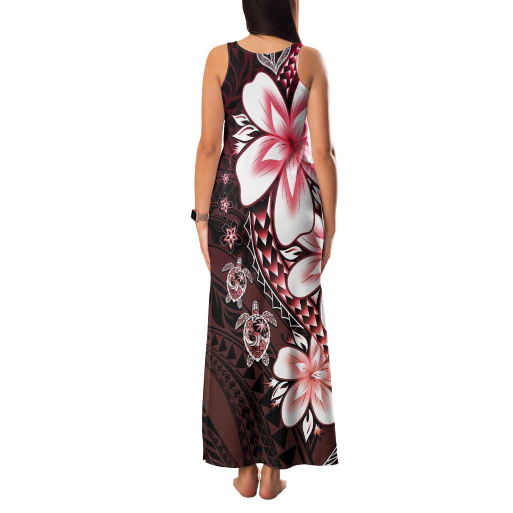 Polynesia Romantic Valentine Tank Maxi Dress Sea Turtle Couple With Red Gradient Plumeria LT05 - Polynesian Pride