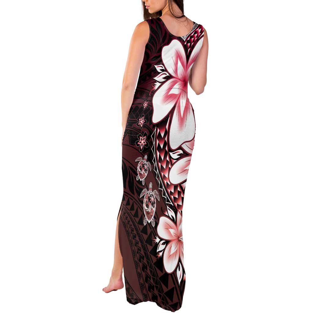 Polynesia Romantic Valentine Tank Maxi Dress Sea Turtle Couple With Red Gradient Plumeria LT05 - Polynesian Pride