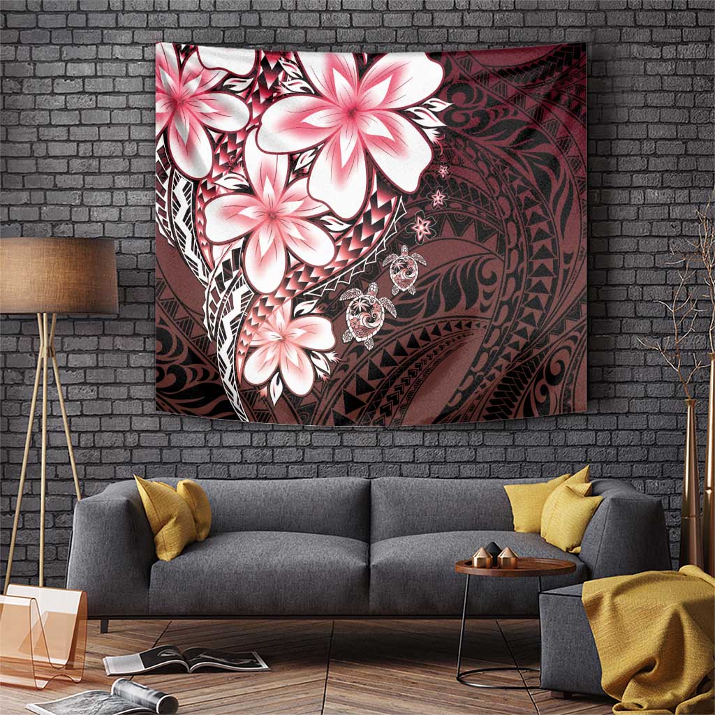 Polynesia Romantic Valentine Tapestry Sea Turtle Couple With Red Gradient Plumeria LT05 Red - Polynesian Pride