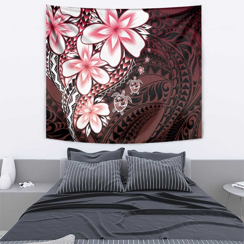 Polynesia Romantic Valentine Tapestry Sea Turtle Couple With Red Gradient Plumeria LT05 - Polynesian Pride