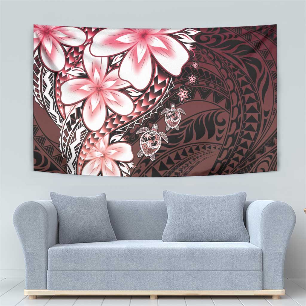 Polynesia Romantic Valentine Tapestry Sea Turtle Couple With Red Gradient Plumeria LT05 - Polynesian Pride