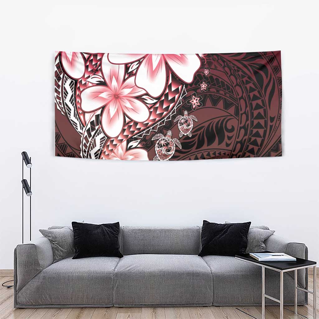 Polynesia Romantic Valentine Tapestry Sea Turtle Couple With Red Gradient Plumeria LT05 - Polynesian Pride