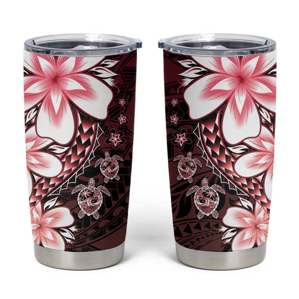 Polynesia Romantic Valentine Tumbler Cup Sea Turtle Couple With Red Gradient Plumeria LT05 Red - Polynesian Pride