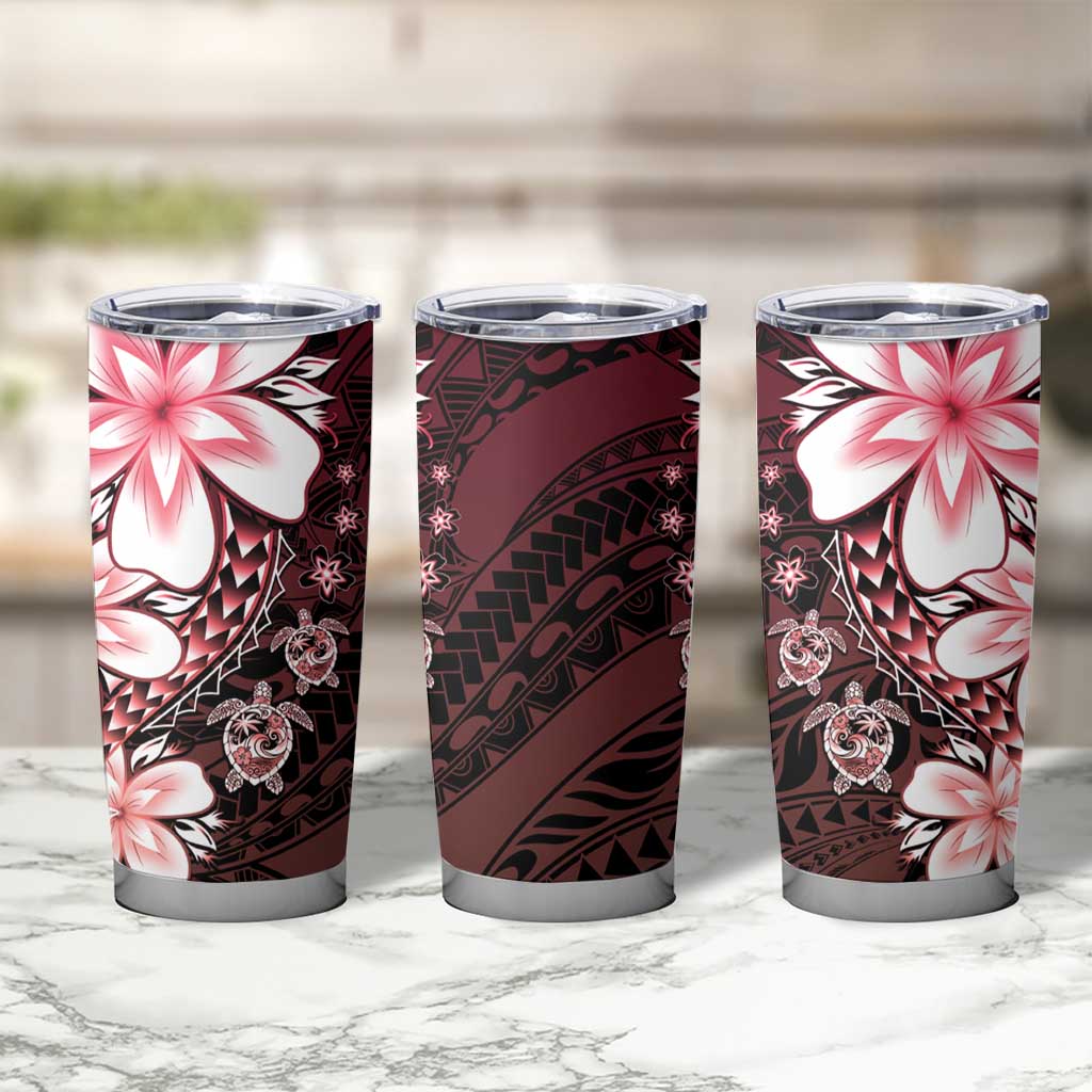 Polynesia Romantic Valentine Tumbler Cup Sea Turtle Couple With Red Gradient Plumeria LT05 - Polynesian Pride