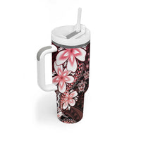 Polynesia Romantic Valentine Tumbler With Handle Sea Turtle Couple With Red Gradient Plumeria LT05 - Polynesian Pride