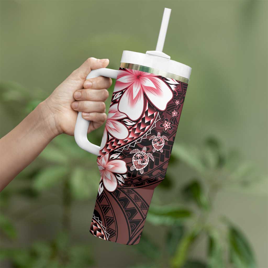 Polynesia Romantic Valentine Tumbler With Handle Sea Turtle Couple With Red Gradient Plumeria LT05 - Polynesian Pride