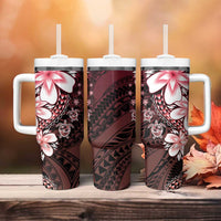 Polynesia Romantic Valentine Tumbler With Handle Sea Turtle Couple With Red Gradient Plumeria LT05 - Polynesian Pride