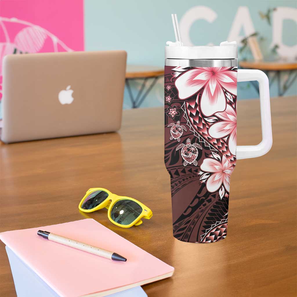 Polynesia Romantic Valentine Tumbler With Handle Sea Turtle Couple With Red Gradient Plumeria LT05 - Polynesian Pride