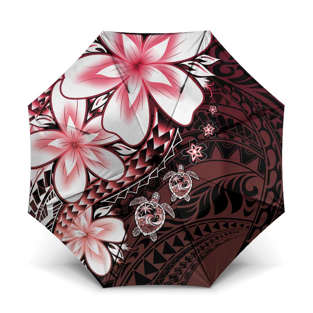 Polynesia Romantic Valentine Umbrella Sea Turtle Couple With Red Gradient Plumeria LT05 One Size Folded 11.42 inch Opened Diameter 37.4 inch Red - Polynesian Pride