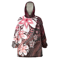Polynesia Romantic Valentine Wearable Blanket Hoodie Sea Turtle Couple With Red Gradient Plumeria LT05 One Size Red - Polynesian Pride