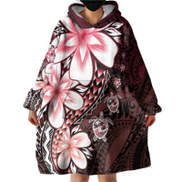 Polynesia Romantic Valentine Wearable Blanket Hoodie Sea Turtle Couple With Red Gradient Plumeria LT05 - Polynesian Pride