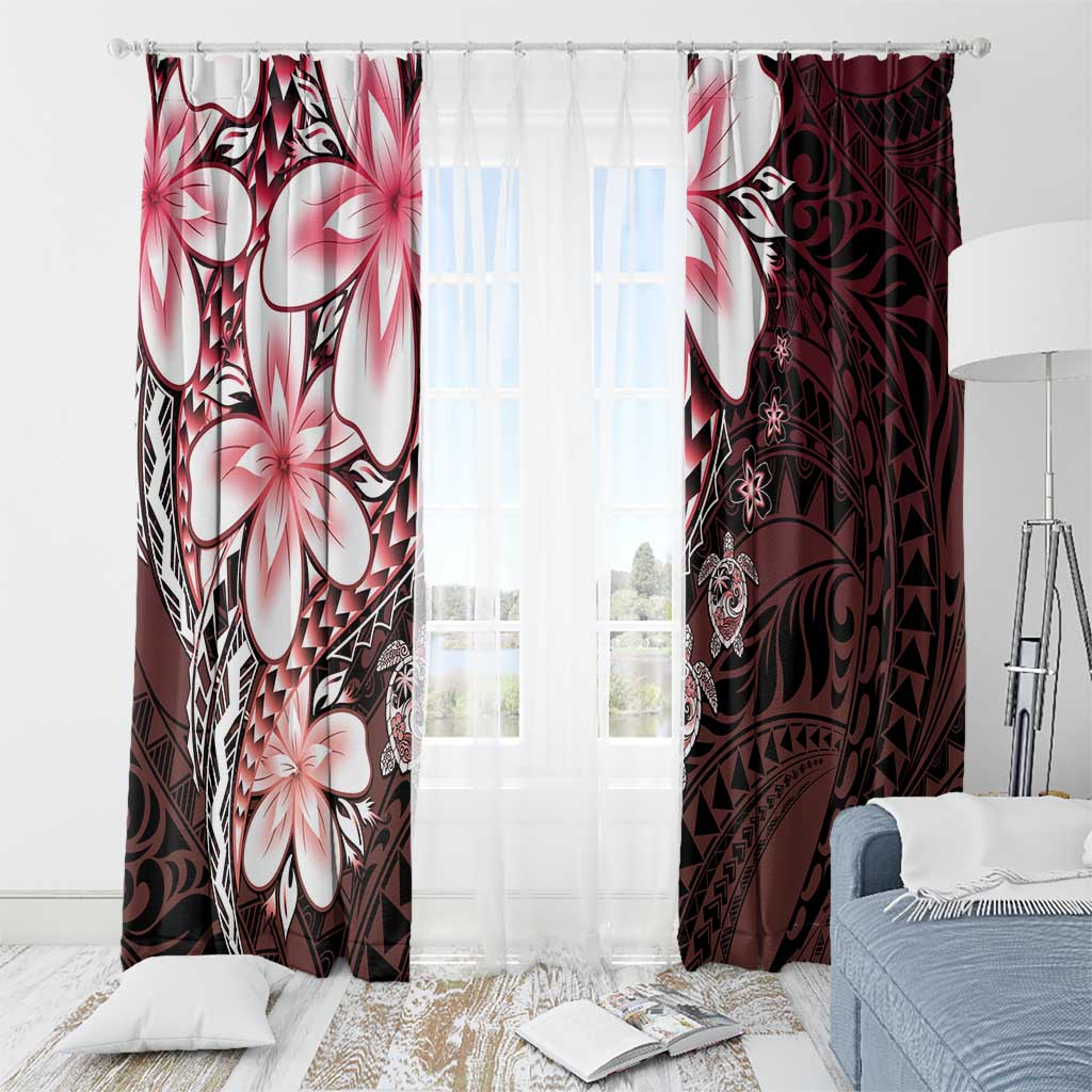 Polynesia Romantic Valentine Window Curtain Sea Turtle Couple With Red Gradient Plumeria LT05 - Polynesian Pride