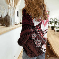 Polynesia Romantic Valentine Women Casual Shirt Sea Turtle Couple With Red Gradient Plumeria LT05 - Polynesian Pride