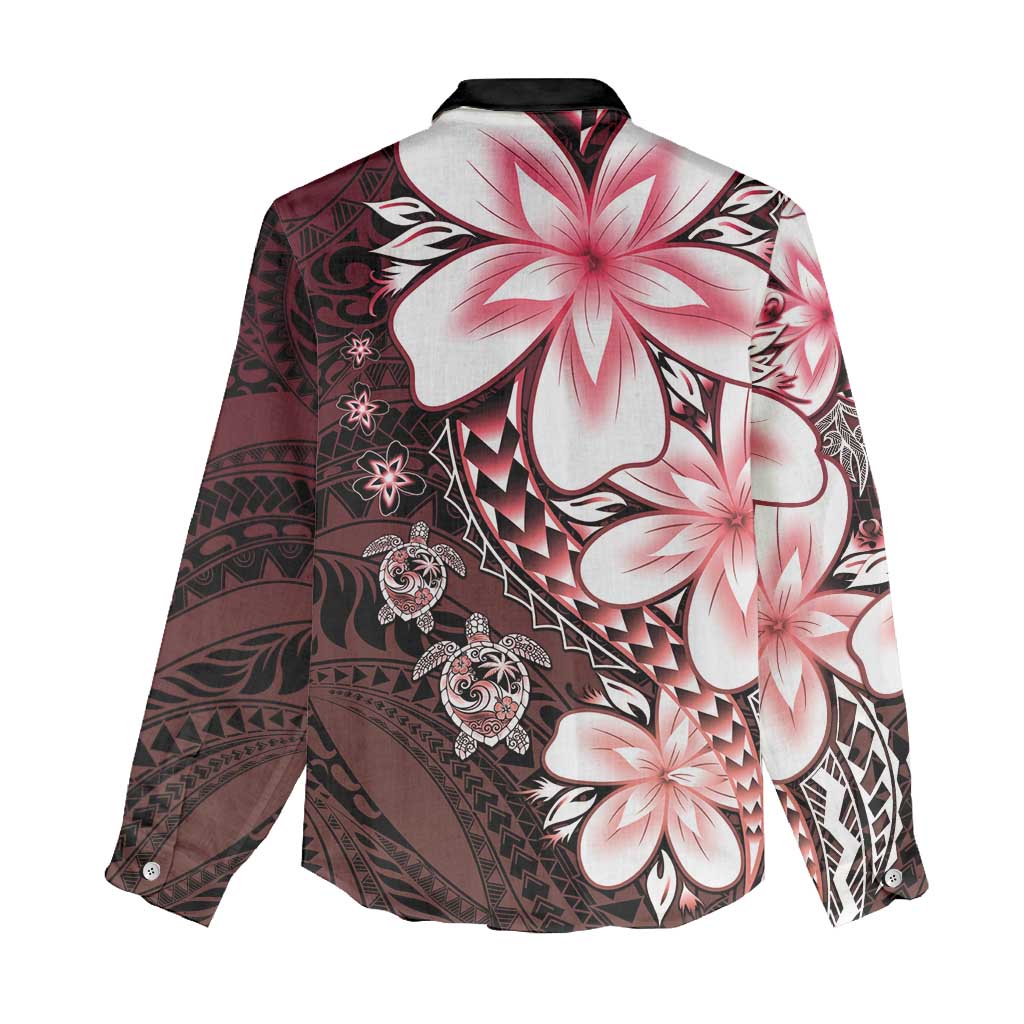 Polynesia Romantic Valentine Women Casual Shirt Sea Turtle Couple With Red Gradient Plumeria LT05 - Polynesian Pride