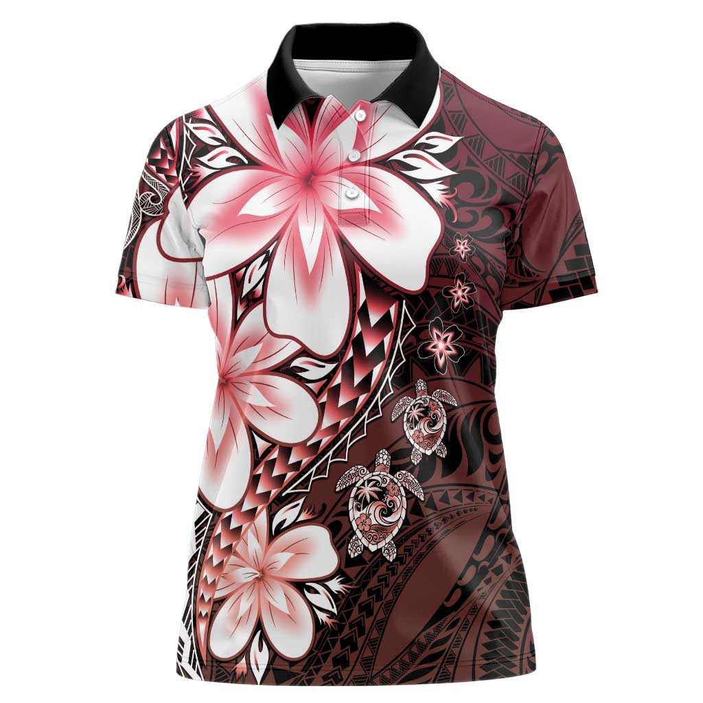 Polynesia Romantic Valentine Women Polo Shirt Sea Turtle Couple With Red Gradient Plumeria