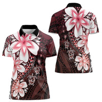 Polynesia Romantic Valentine Women Polo Shirt Sea Turtle Couple With Red Gradient Plumeria
