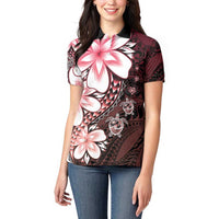 Polynesia Romantic Valentine Women Polo Shirt Sea Turtle Couple With Red Gradient Plumeria