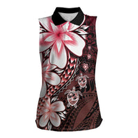 Polynesia Romantic Valentine Women Sleeveless Polo Shirt Sea Turtle Couple With Red Gradient Plumeria LT05 Female Red - Polynesian Pride